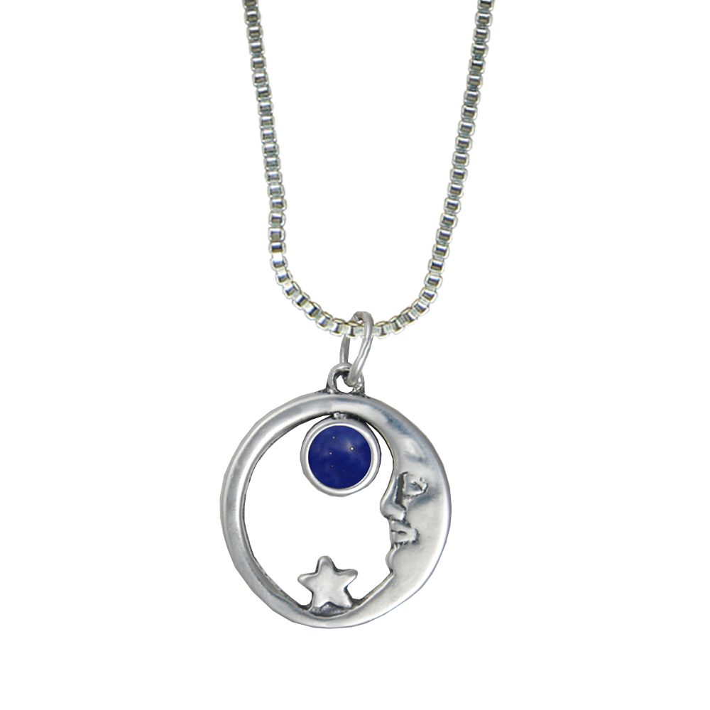Sterling Silver Lucky Old Moon Pendant With Lapis Lazuli